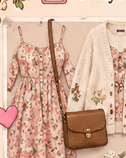 Romantic floral dress, cardigan, and sneakers outfit illustration